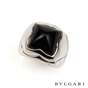 18k White Gold Bvlgari Onyx Piramide Ring