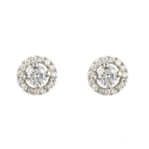 18K White Gold and Diamond Earstuds with Micropave Surround