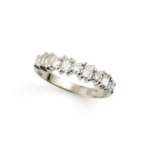 18k White Gold Round Brilliant and Emerald Cut Diamond Eternity Ring