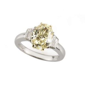 Light Yellow Oval Diamond Ring in Platinum and 18k Yellow Gold 3.52ct