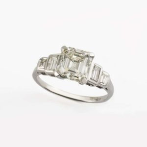 Asscher Cut and Baguette Cut Diamond Ring in Platinum 2.19ct K/VS1