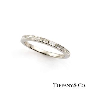 Tiffany & Co. Baguette Cut Diamond Half Eternity Ring in Platinum Size J