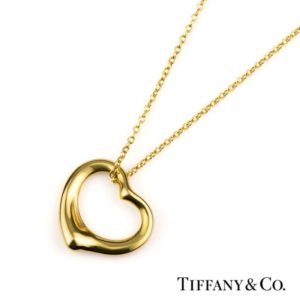 18k Yellow Gold Tiffany & Co Open Heart Pendant by Elsa Peretti