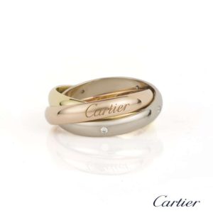 Cartier 18k Three Colour Gold Trinity Ring with Diamonds Size 52 B4088500