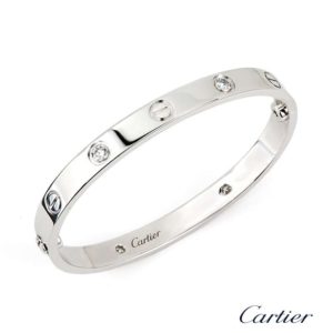 Cartier 18k White Gold Half Diamond Love Bangle Size 19 B6026418