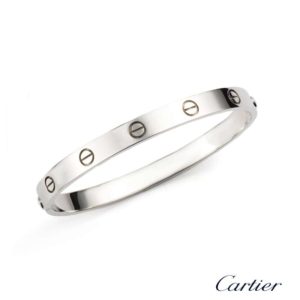 Cartier 18k White Gold Love Bangle Size 16 B&P B6035416