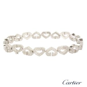 Cartier 18k White Gold Diamond Heart Link Bracelet 6.90ct B&P