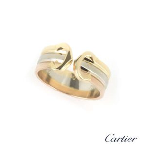 Cartier 18k Three Colour Gold Double C Decor Ring Size 48 B&P B4026200