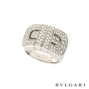 Bvlgari 18k White Gold Parentesi Double Row Diamond Ring AN853729