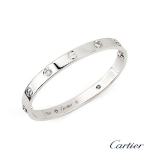 Cartier 18k White Gold Half Diamond Love Bangle Size 17 B6026417