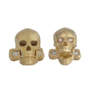 18k Yellow Gold Skull and Crossbone Diamond Cufflinks