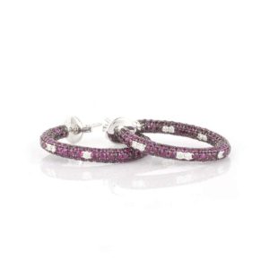 18k White Gold Ruby & Diamond Hoop Earrings