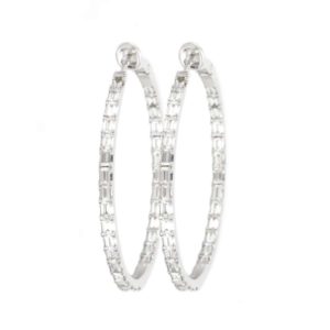 18k White Gold Baguette Cut Diamond Hoop Earrings 2.45ct G/H VS