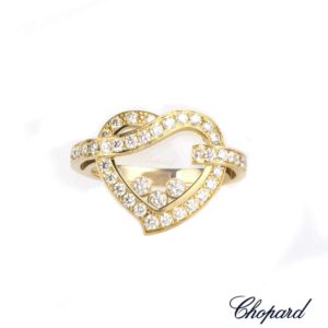 Chopard 18k Yellow Gold Happy Diamonds Ring Size L B&P
