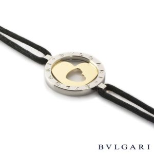 Bvlgari Steel and Gold Bracelet on Black Cord
