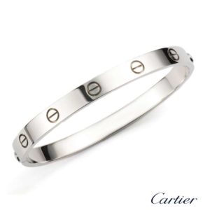Cartier 18k White Gold Love Bangle Size 18 B6035416 B&P