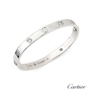 Cartier 18k White Gold Half Diamond Love Bangle Size 16 B6035816