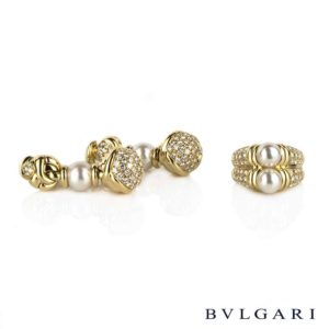 Bvlgari 18k Yellow Gold Diamond and Pearl Suite