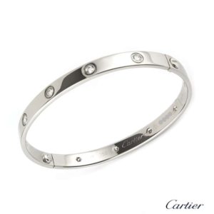 Cartier 18k White Gold Full Diamond Love Bangle Size 19 B6040719