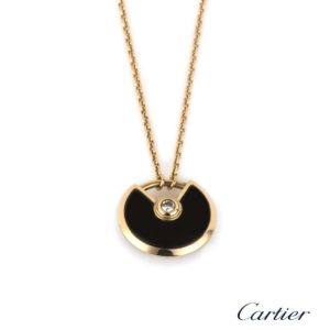 Cartier 18k Rose Gold & Onyx Amulette Necklace B3047200 B&P