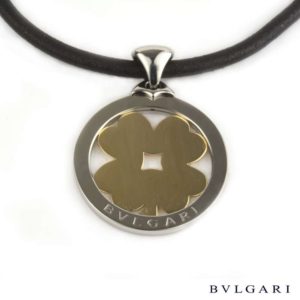 Bvlgari Steel and Gold Large Four Leaf Clover Tondo Pendant