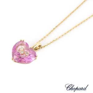Chopard 18k Yellow Gold So Happy Diamond & Synthetic Pink Sapphire Pendant 796233-0017