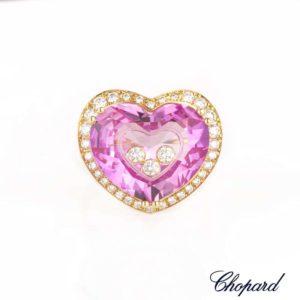 Chopard 18k Yellow Gold So Happy Diamond & Synthetic Pink Sapphire Ring 826121-0005