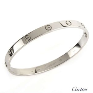 Cartier 18k White Gold Love Bangle Size 19 B&P B6035419