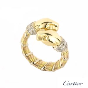 Cartier 18k Tri Colour Diamond Panth??re de Cartier Ring Size 52