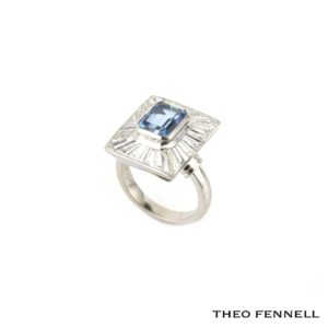 Theo Fennell 18k White Gold Aquamarine Diamond Ring Size M