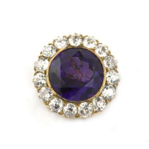 18k Yellow Gold Amethyst and Diamond Brooch c.1900