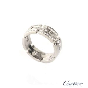 Cartier 18k White Gold Diamond Maillon Panthere Gents Ring Size 62/T B4127200