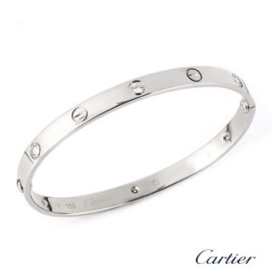 Cartier 18k White Gold Half Diamond Love Bangle Size 17 B6026417