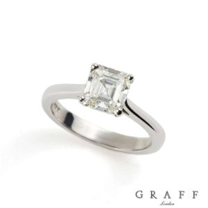 Graff 18k White Gold Square Emerald Cut Diamond Ring 1.52ct H VS1