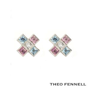 Theo Fennel 18k W/G Diamond Pink Tourmaline and Aquamarine Earrings