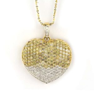 18ct Yellow Gold Fancy Yellow & White Diamond Heart Pendant