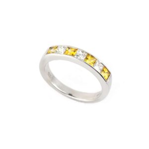 18k White Gold Yellow Sapphire and Diamond Half Eternity Ring