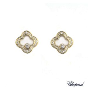 Chopard 18k Yellow Gold Happy Diamonds Stud Earrings 836955-0002 B&P
