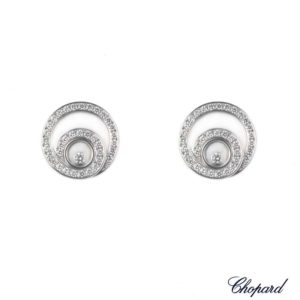 Chopard 18k White Gold Happy Diamond Earrings 837108-1001 B&P