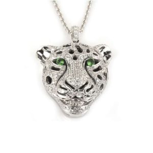 18k White Gold Diamond and Onyx Leopard Pendant