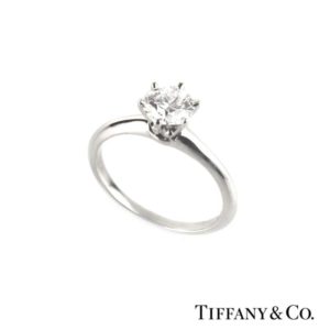 Tiffany & Co. Round Brilliant Cut Diamond Ring In Platinum 0.84ct D/VS1 B&P