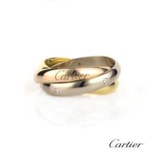 Cartier 18k Three Colour Gold Trinity Ring with Diamonds Size 52 B4088500