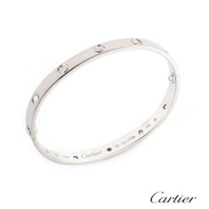 Cartier 18k White Gold Full Diamond Love Bangle Size 18 B6040718