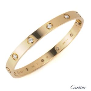 Cartier 18k Rose Gold Full Diamond Love Bangle Size 17 B6040617