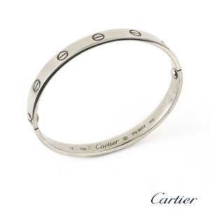 Cartier 18k White Gold Love Bangle Size 17 B&P B6035417