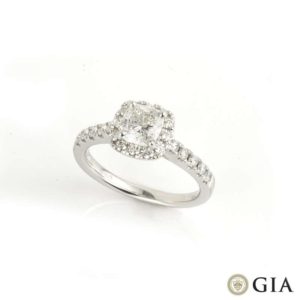 18k White Gold Cushion Cut Diamond Ring 1.01ct I/SI2