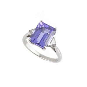 Emerald Cut Tanzanite and Diamond Ring in Platinum 4.34ct