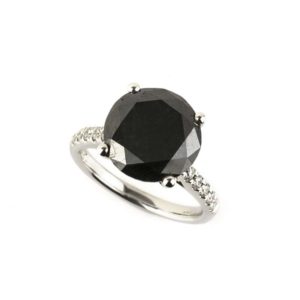 18k White Gold Round Brilliant Cut Black Diamond Ring 6.20ct