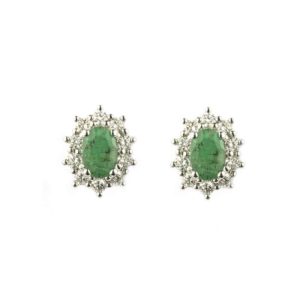 18k White Gold Emerald and Diamond Earrings 1.74ct